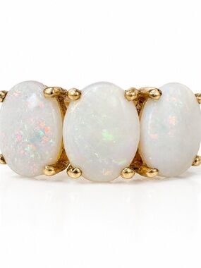 Vintage 10K Gold Natural 3 Stone Opal Diamond Ring Size 8 Estate 2.6g